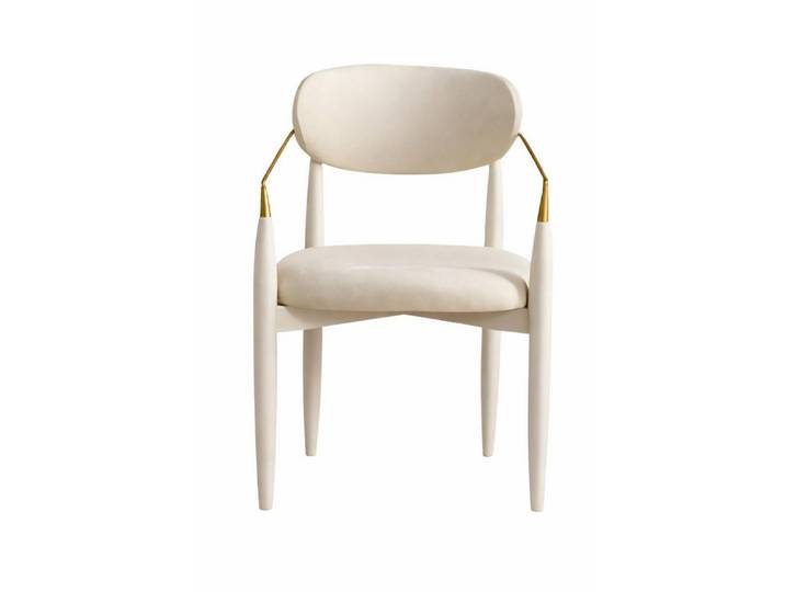 JVmoebel Esszimmerstuhl Eleganter Polsterstuhl in Creme mit goldenen Armlehnenakzenten