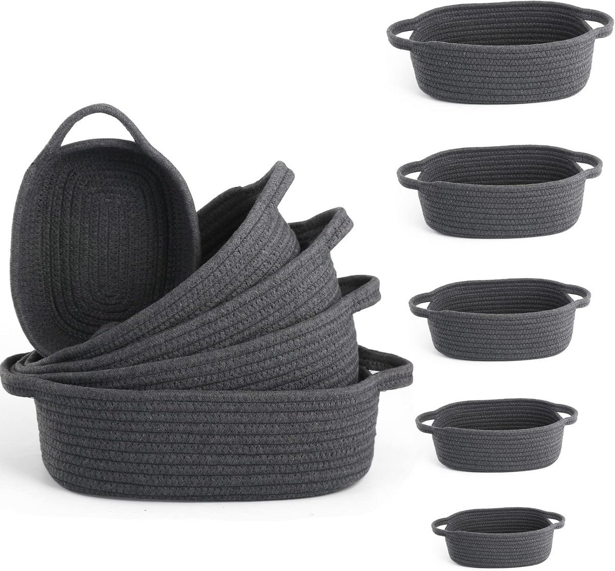 Set van 5 grijze rechthoekige opbergmanden van textiel