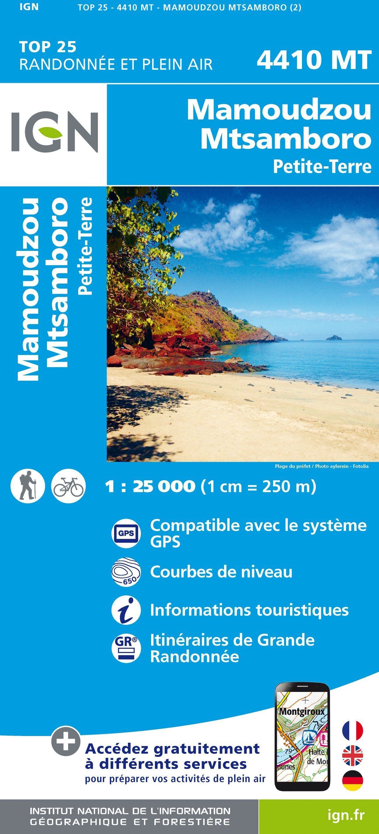 Carte de randonnée IGN TOP 25 n° 4410 MT - Mayotte Nord (archipel des Comores), Mamoudzo, Mtsambroro