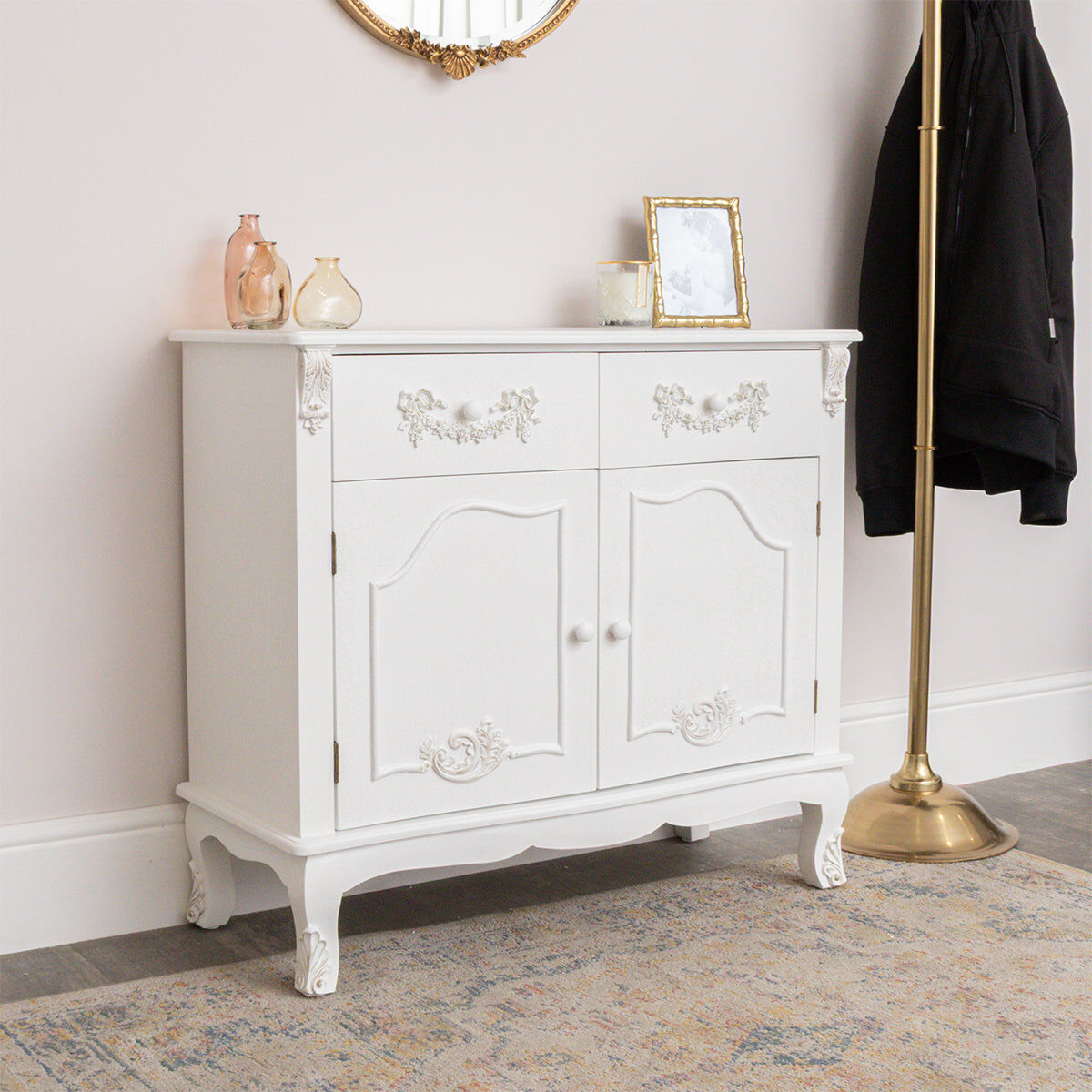Large White Sideboard Cupboard - Pays Blanc Range Wood, Metal