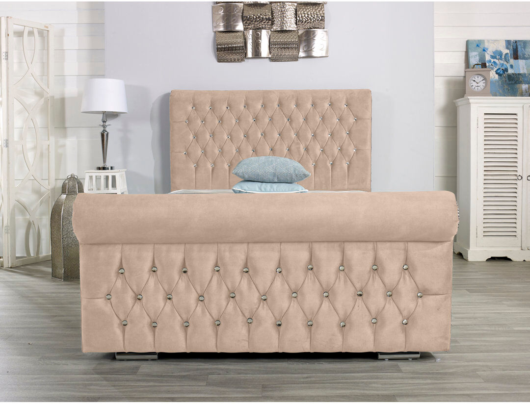 Wayfair Sleep Herveline Upholstered Bed Frame Mink Kingsize (5')