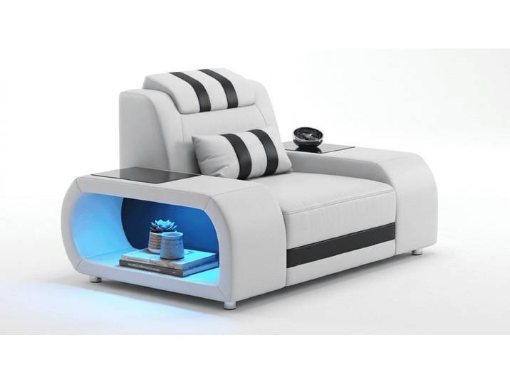 JVmoebel Sessel Moderner Relaxsessel in Weiß-Schwarz mit LED-Beleuchtung (1-St., 1-tlg), Modernes Design, LED-Beleuchtung, Stauraum