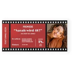 Einladungskarte Geburtstag: Filmpremiere mit Foto in Rot