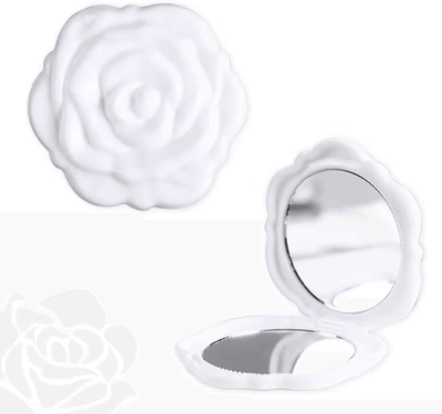 Inspire Curations Retro Rose Double Sided Pocket Makeup Mirror white
