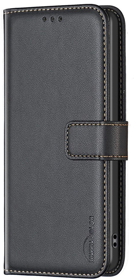 INCOVER BINFEN OPPO A5 Pro (4G / 5G) Imiteret Læder Flip Cover m. Kortholder - Sort