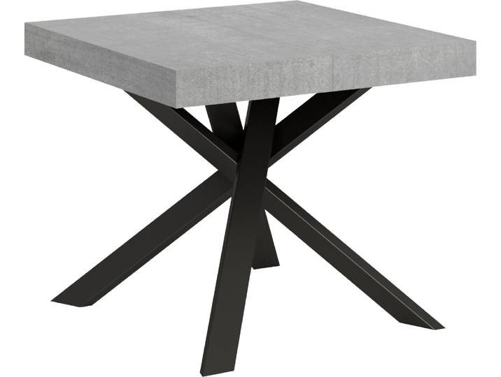 Table Extensible 90X90/194 Cm Clerk Plateau Ciment Pieds Anthracite