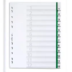 Durable 6210 05 Zahlenregister - Hartfolie, 1-12 + Jan.-Dez., grün, A4, 12 Blatt