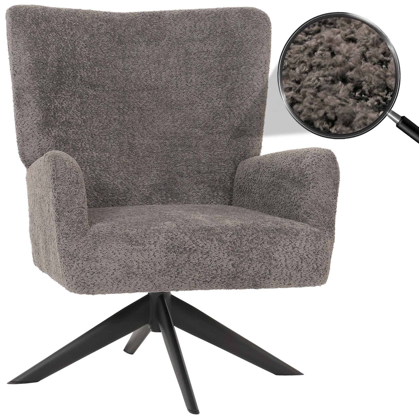 Lounge-Sessel MCW-N65, Cocktailsessel Polstersessel Relaxsessel, drehbar, Stoff/Textil Chenille Metall ~ dunkelgrau