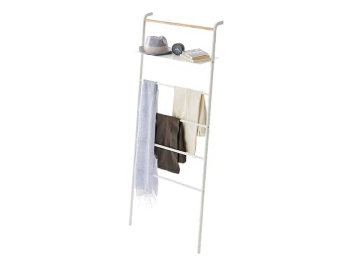 YAMAZAKI 3871 Tower Leaning Ladder Hanger with Shelf, White, Steel/Wood, 66 x 3038 x 160 cm