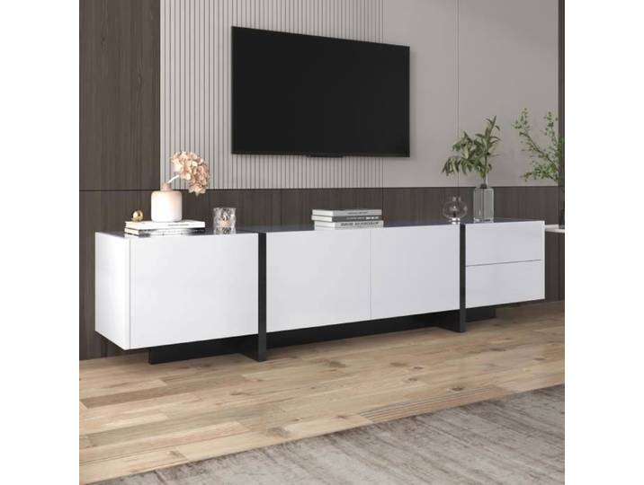Meuble TV moderne 190cm - MODERNLUXE - Blanc - 3 portes - 2 tiroirs