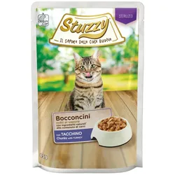 Stuzzy Bocconcini Sterilized, Nassfutter für Katzen, Pute in Soße, 85g, Beutel, nach der Sterilisation