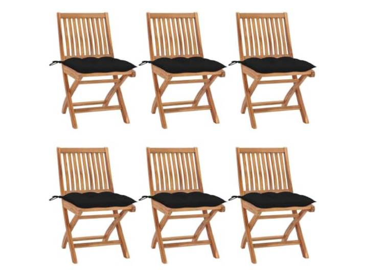 Coespram 6er Set Klappstühle aus Teakholz mit schwarzen Kissen Platzsparende Gartenstühle aus Holz für Terrasse, Balkon und Essbereich, inklusive bequemer Sitzkissen.