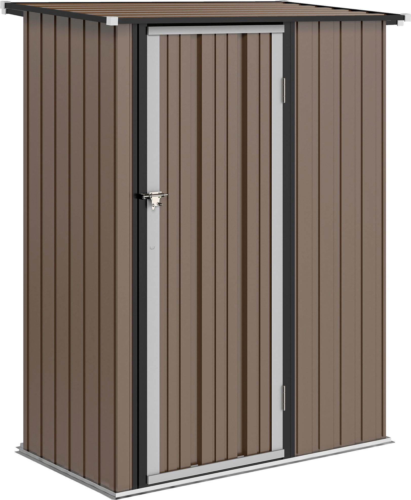 Gerätehaus 1,07 m² mit Schrägdach, 142 x 86 x 189 cm Geräteschuppen mit abschließbar Tür, Gartenhaus, Stahl, Braun