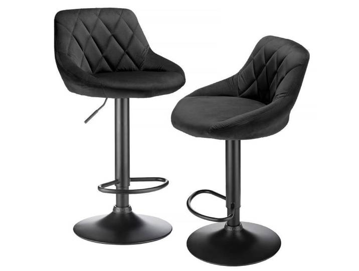 Tabouret de bar en velours noir - GRUS - Lot de 2 - Pieds en métal - Charge max 120 kg