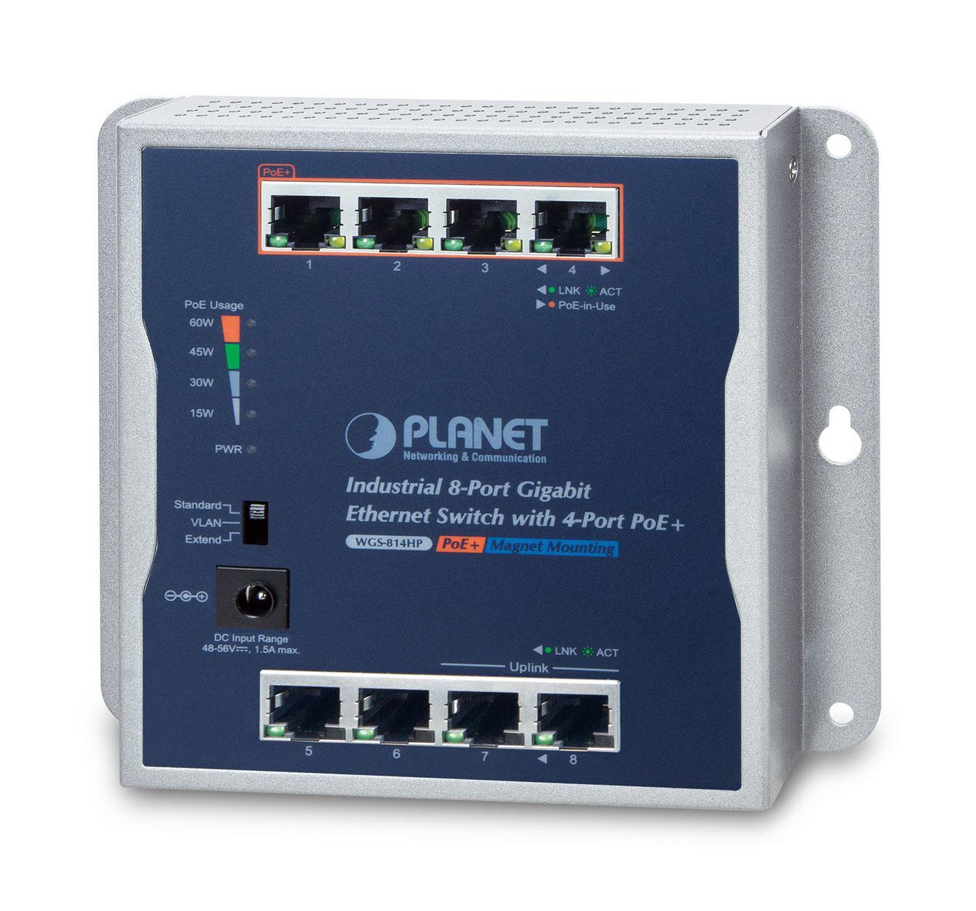 PLANET P30 Industrial 8-Port, Unmanaged, Power over Ethernet (PoE), Wandmontage
