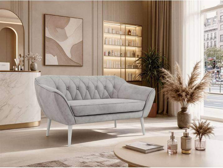 MKS MÖBEL Sofa PIRS, 2-Sitzer, Design mit Steppung, Wellenfederung, Scandi-Design, Füße wählbar