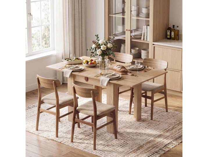 HOMCOM Table Pliante 4 Personnes Chêne 140x70x77cm Salle à Manger