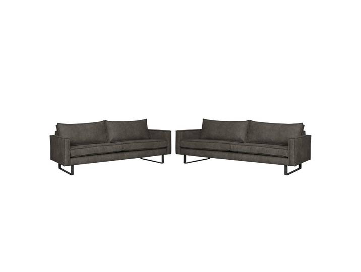 Polstergarnitur Liel - 3-2 Grau/Braungrau Microfaser Priya 222 x 84 x 94cm Industrial