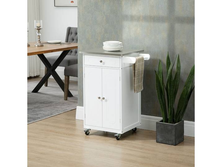 HOMCOM Desserte Cuisine Roulettes Multi-Rangements Blanc