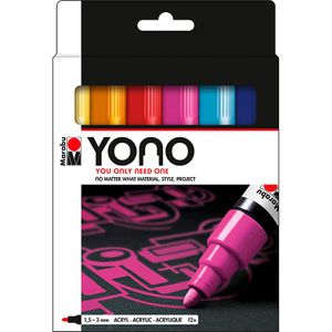 Marabu Acrylstifte 1240000004004 YONO Marker Set, farbig sortiert, Rundspitze 1,5-3mm, 12 Stück