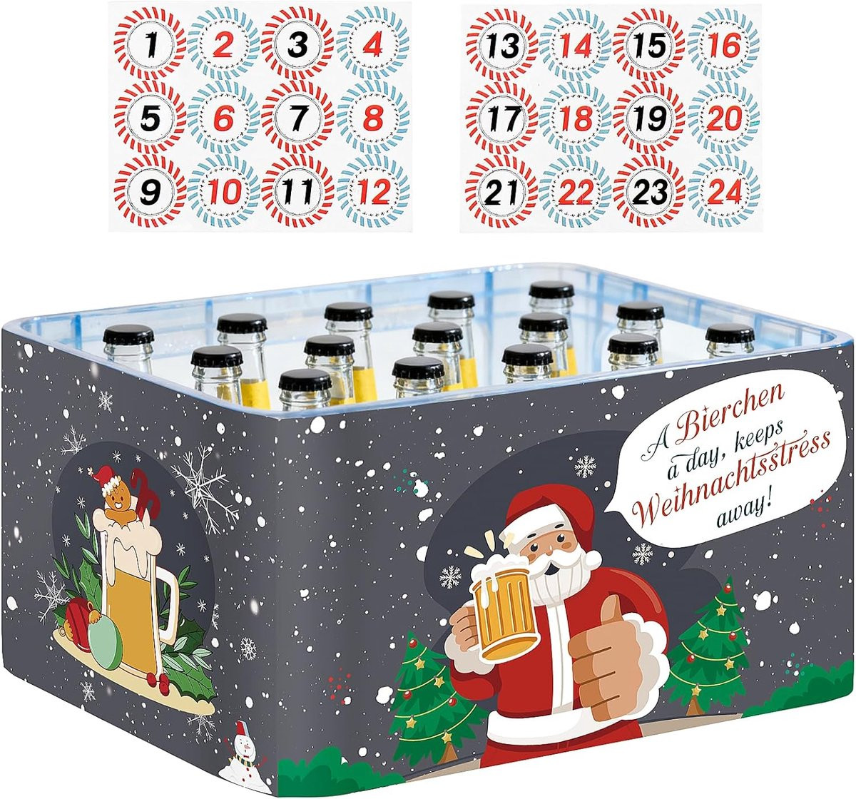 Bier adventskalender 2025 voor volwassenen met 24 stickers voor bierkratten