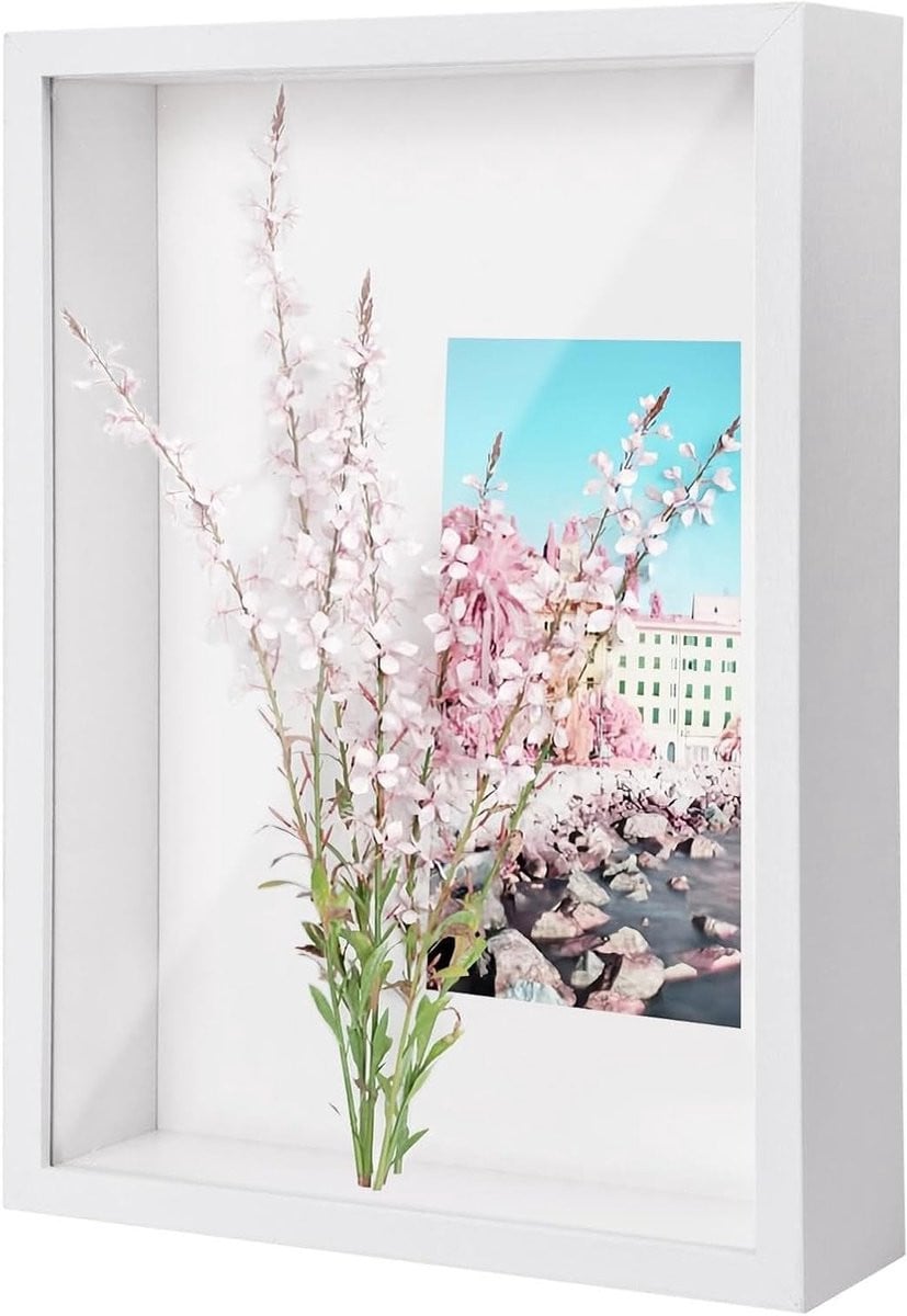 Diepe 3D Schaduwdoos A4 voor Tafel en Wand, Houten Fotolijst voor Herinneringen, Medailles en Bloemenkaarten, 22,5 x 31,5 cm