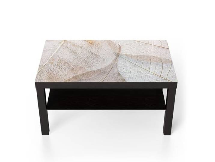DEQORI Glastisch schwarz groß 90x50 cm Motiv Zarte Blattstrukturen ausgefallener Beistelltisch aus Glas Hochglanz Couchtisch fürs Wohnzimmer moderner Couch Tisch mit Design