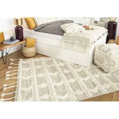 Wollteppich ME GUSTA "Bohist 425", beige (creme, khaki), B:160cm H:18mm L:230cm, Wolle, Teppiche, Wohnzimmer, Hoch-Tief-Struktur, Boho, Ethno
