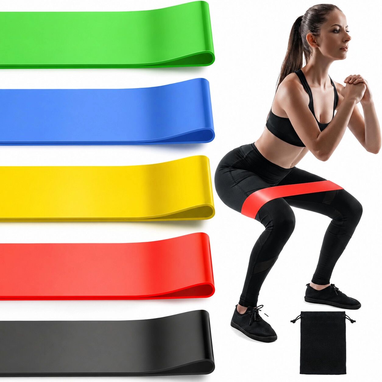 INF Widerstandsband, Elastische TPE-Übungsbänder mit Tragetasche – 5er-Pack