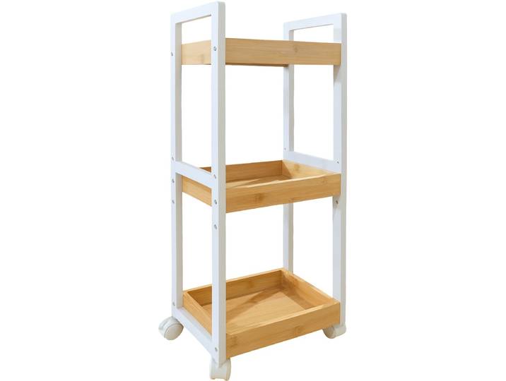 Keukentrolley op wieltjes - 80x30x20 cm - bamboe - natuur-wit