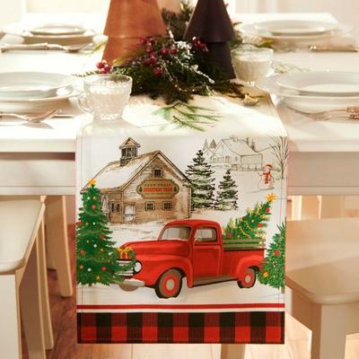 Threadmade Home Llc Old Fashioned Christmas Table Runner Off White 13 x 70, 13 x 70, Off White