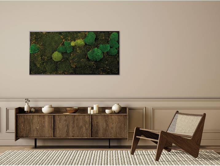 Bild mit Rahmen BÖNNINGHOFF Moosbild Mix Moos 60x120 cm, schwarzer Rahmen , grün (farbe rahmen: schwarz, farbe bild(er): grün), B:120cm H:60cm T:5,5cm, Holzwerkstoff, Bilder, Bild mit Rahmen, handgefertigt, jedes Bild ein Unikat