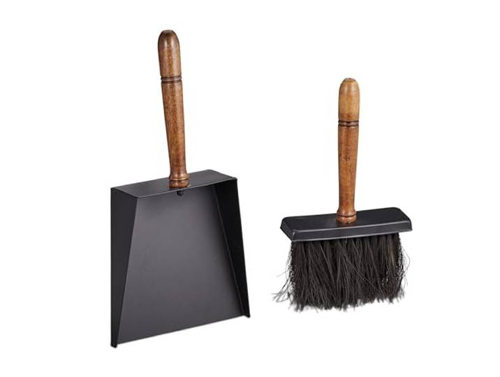 Relaxdays Accessoires de Nettoyage pour cheminée\, Pelle & balayette\, Fer & poignée en Bois\, Poils de Jute\, Noir - Marron