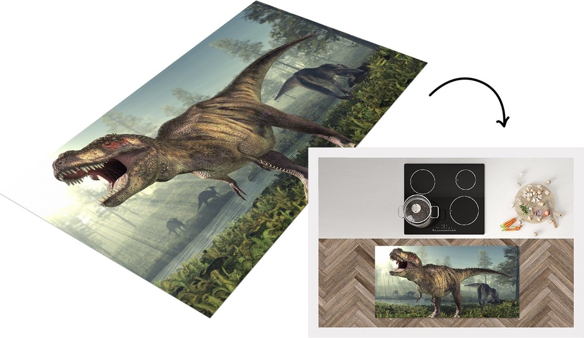 Keukenloper Dino Gras met Tekening - Vinyl - 120 x 60 cm