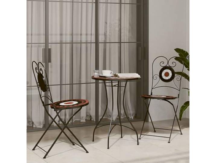 YUTAASU Mosaik Bistro Set Terrakotta, Eisen Und Keramik Klappbarer Stuhl, Pflegeleichte Tischplatte, Stabil Bis 110 Kg, Für Garten Und Balkon