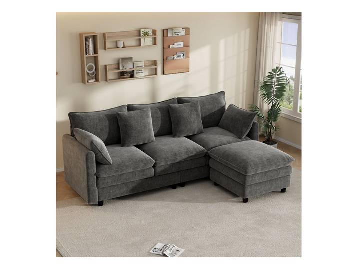 MODFU Ecksofa Kompaktes 3-Sitzer-Sofa mit Chaiselongue & Kissen, 1 Teile, Chenille, 12 Beine, 120 kg, flexibel