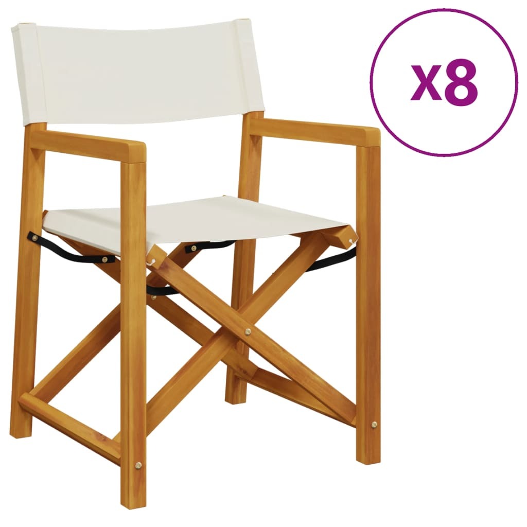 8-teiliges Klappstuhl-Set, cremeweißer Stoff