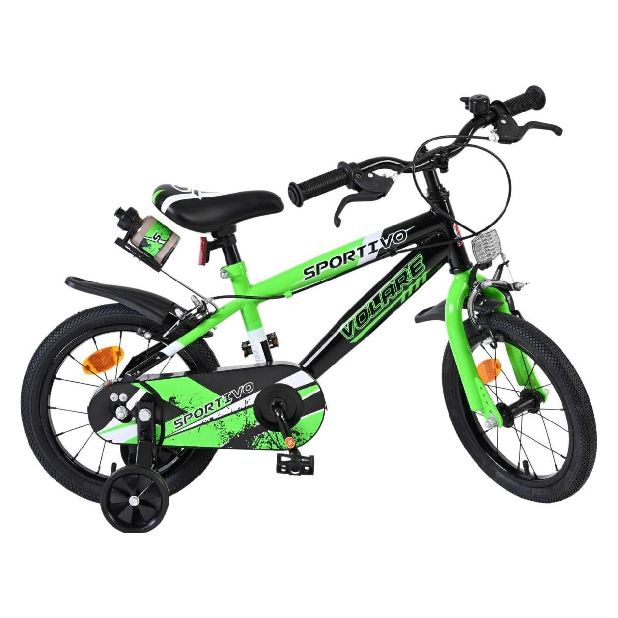 Volare Sportivo Kinderfahrrad - Jungen - 14 Zoll - Grün Schwarz - Zwei Handbremsen (14") (64342775)