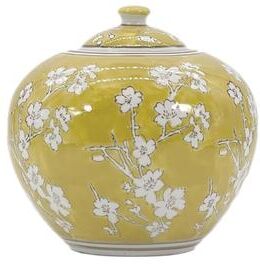 Galt International "Yellow & White Ceramic Chinoiserie Vase 14"""