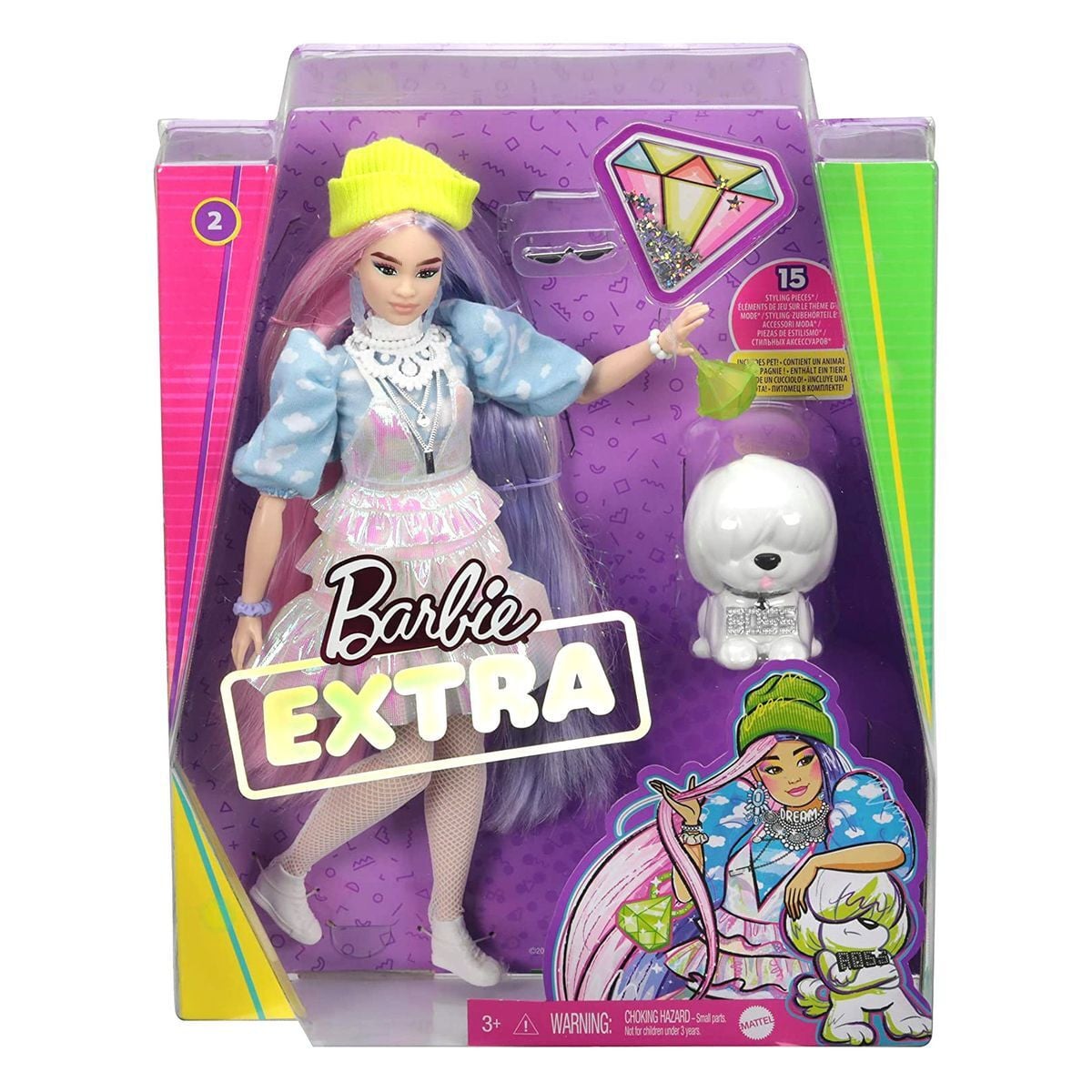 Mattel Barbie Extra pop met lang pastelkleurig haar en huisdier