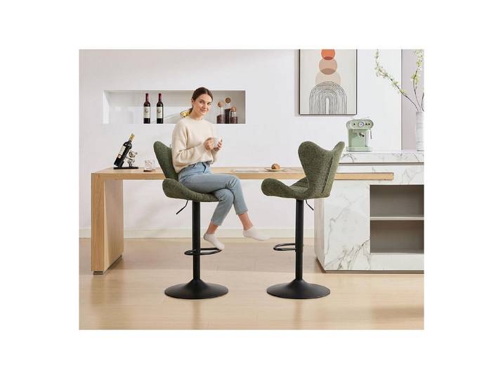 LuxusKollektion Barhocker Barhocker Höhenverstellbar 360GradDrehbar Chenille Grün 4 Grün