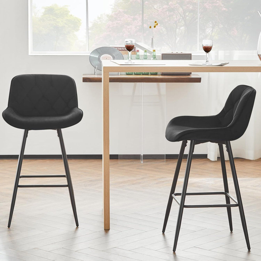 George Oliver Agna Upholstered Bar Stool with Steel Frame Black 4