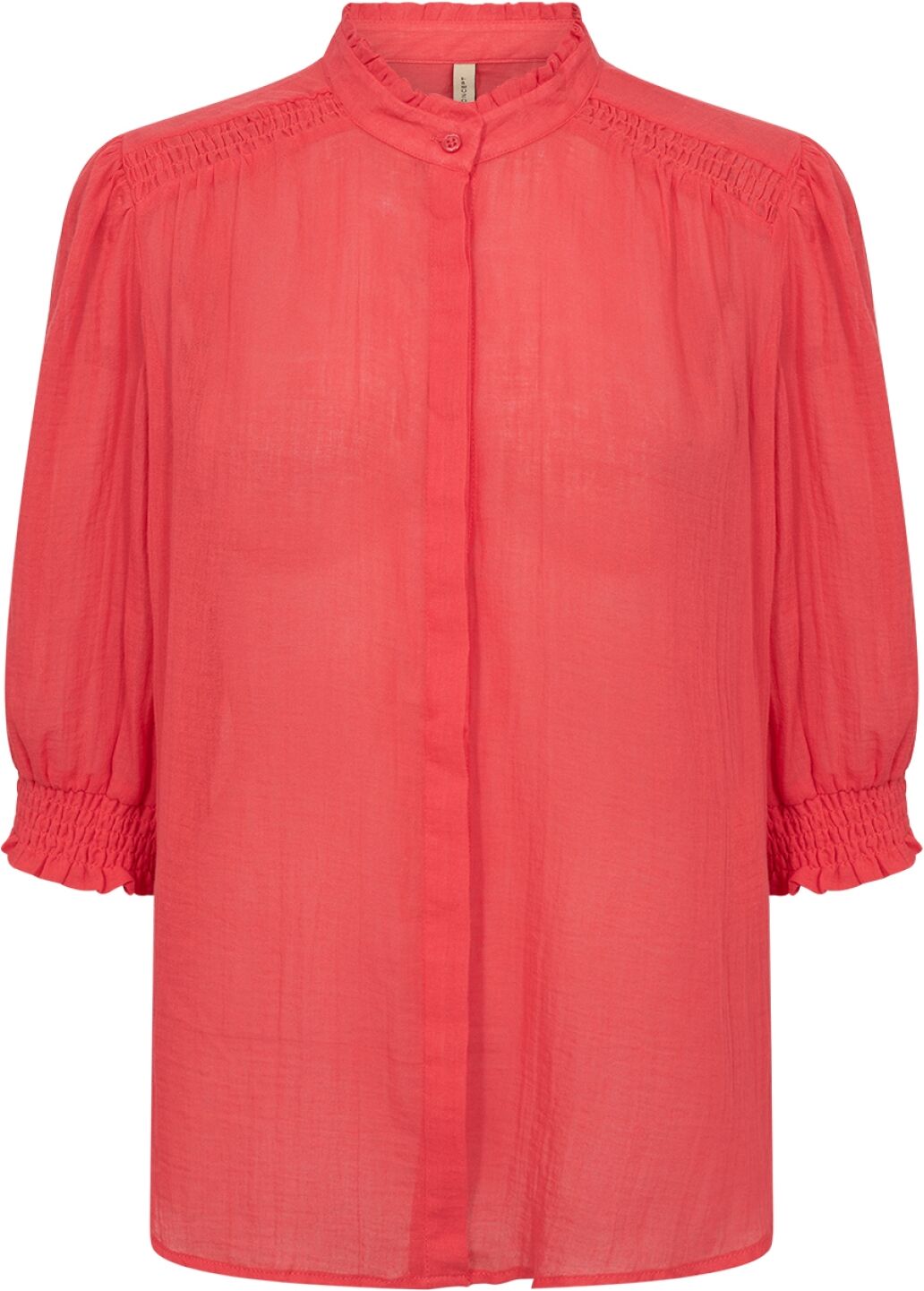 Kurzarmbluse SOYACONCEPT "SC-FABIANA 3", Damen, Gr. L, rot (bittersweet), Web, Obermaterial: 100% Baumwolle, unifarben, normal, Rundhals, gesmokt, Blusen Kurzarmbluse, Baumwolle bittersweet L