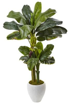 Nearly Natural 5-foot Double Stalk Banana Tree in White Planter