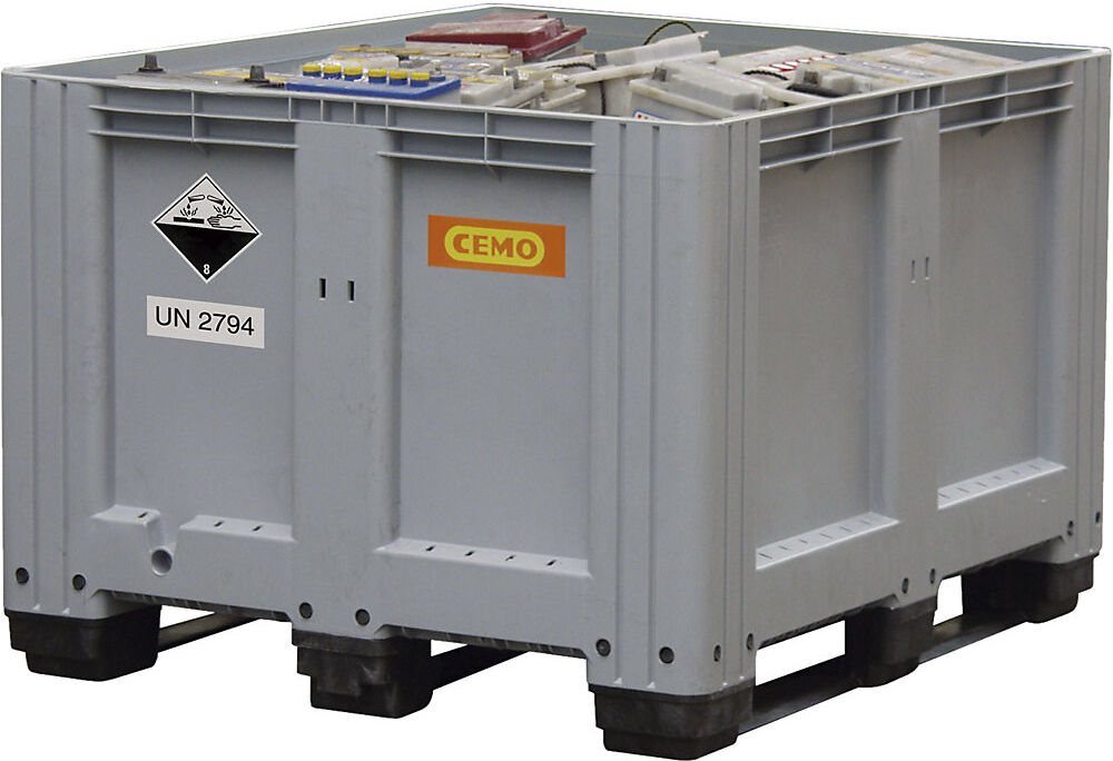 Altbatterie-Lager- und Transportbox, aus PE, Volumen 610 l, mit 3 Kufen CEMO