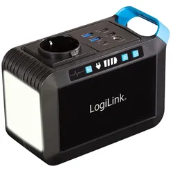 LogiLink Tragbare Powerstation 80 W, 24.000 mAh, 7 Anschlüsse, LED-Licht, Schwarz/Blau