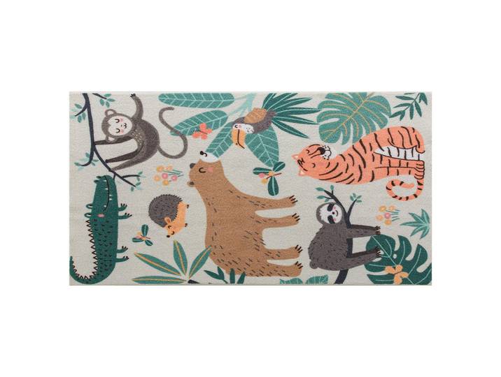 Homcom Teppich Anti-Rutsch Wohnzimmerteppich Kurzflor mit Dschungel-Muster Fleece-Optik, Mehrfarbig, Textil, 80x150 cm, rutschfest, Teppiche & Böden, Teppich