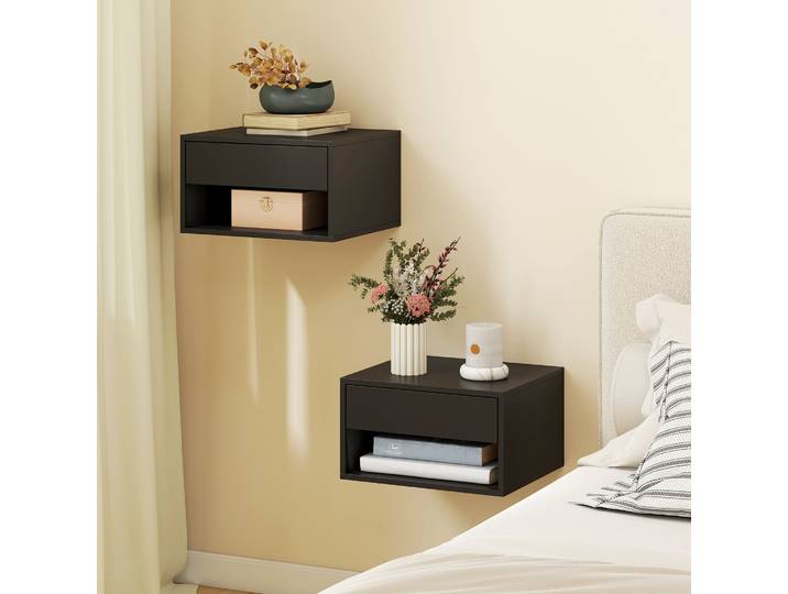 HOMCOM Tables de Chevet Murales Noires avec Tiroir 37x32x21cm