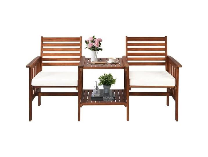 GOPLUS 3 Pièces Ensemble de Salon de Jardin en Bois d'Acacia avec 2 Fauteuils et 1 Table Chaises Banc de Patio 2 Places