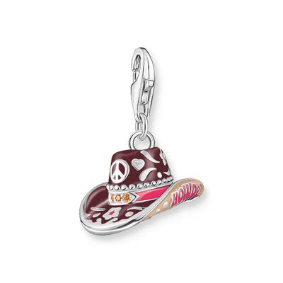 Charm-Einhänger THOMAS SABO "Cowboy-Hut-Motiv", silber (silberfarben, beige, pink, weinrot, orange, orange), Charms, Damen, Silber 925 (recycelt), mit Zirkonia (synth.)